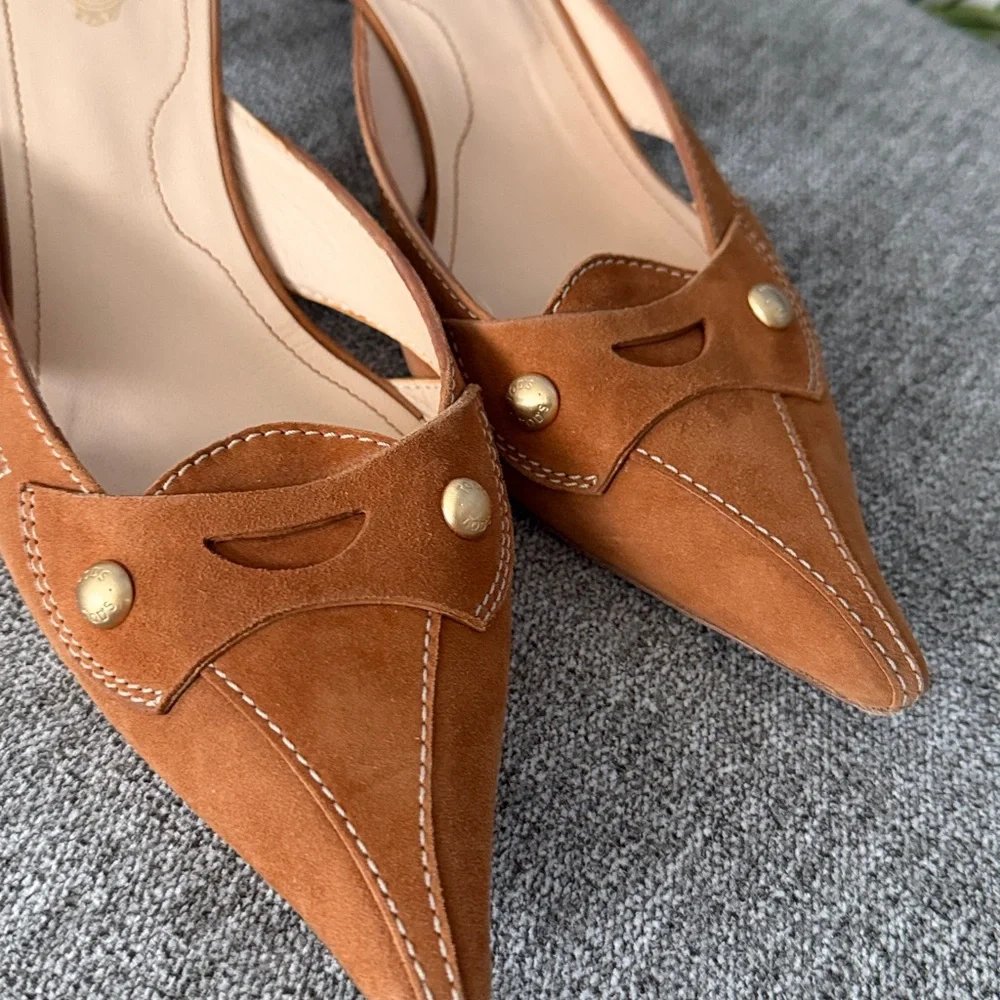 Tod's Brown Suede Mules with Gold Accents - Picture 3 of 8